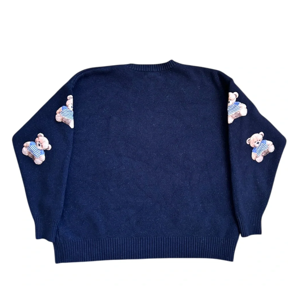 Arden B. Navy Blue Cozy Teddy Bear Patched Sweater size Medium - Picture 5 of 9